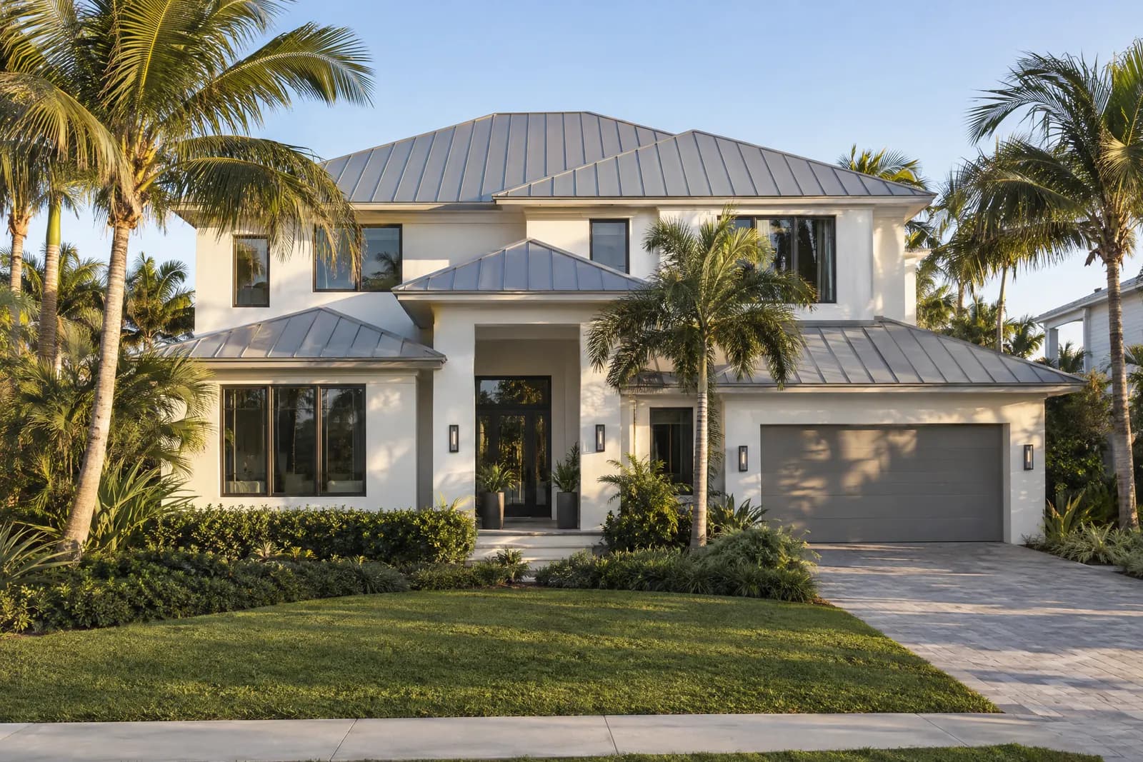 A two-storey coastal house with a new galvalume standing-seam metal roof